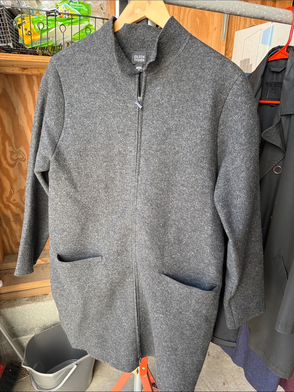Eileen Fisher Charcoal Gray Zip-Up Wool Blend Coat Sweater